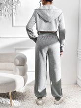 Zip Up Crop Hoodie & Drawstring Waist Slant Pocket Sweatpants